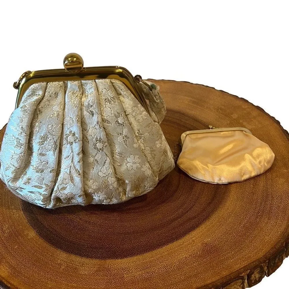 RARE Vintage MM Gold Tone Evening Bag Purse & Long Gloves